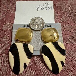 Fashion Earrings - Black and Cream Statement Dangle Earrings